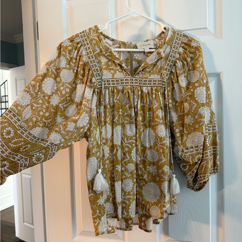 Cleobella Size Small Boho Top in Mustard and White
